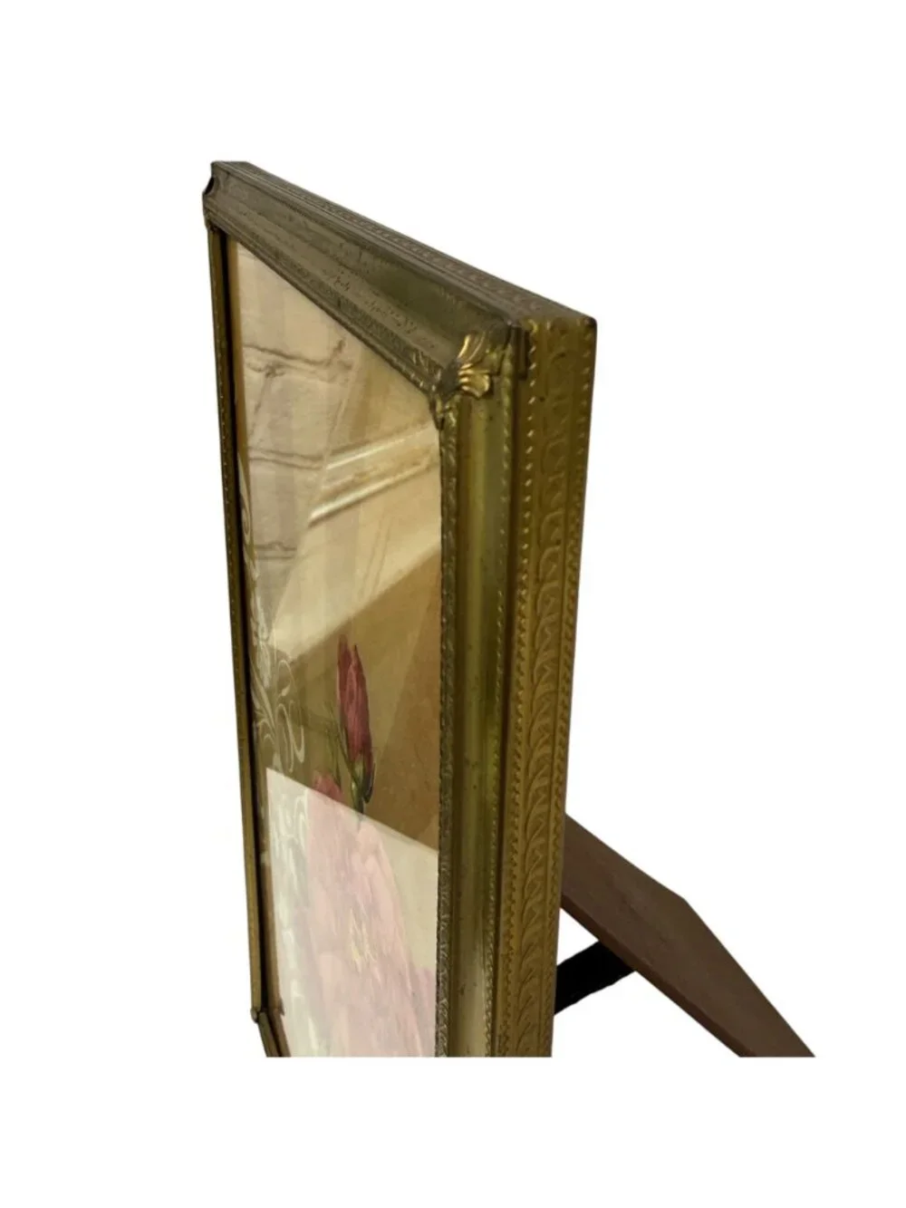 Vintage Gold Metal Picture Frame Tabletop Easel Back 7x10 Photo Regency
